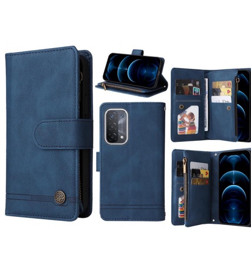 Oppo A74 5g Case 9 Card Slots Wallet Denim Leather Case - Blue