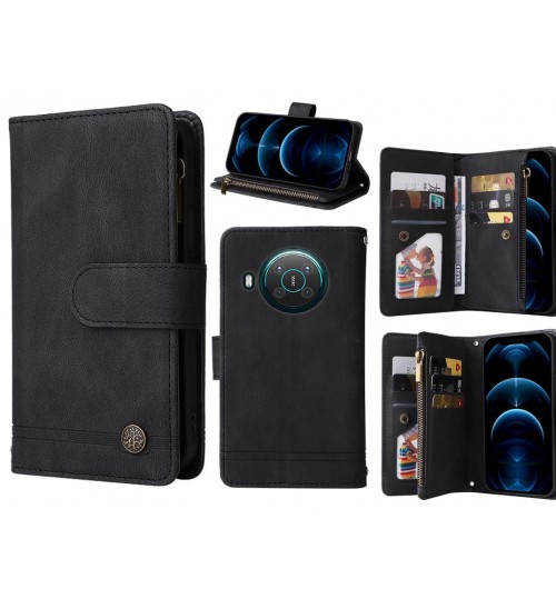 Nokia X10 5g Case 9 Card Slots Wallet Denim Leather Case - Black