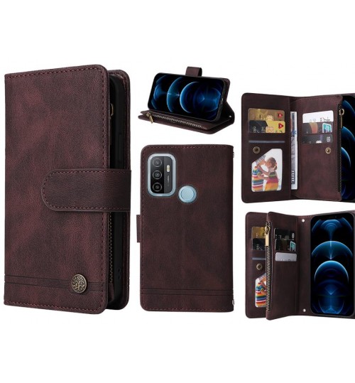Oppo A53s Case 9 Card Slots Wallet Denim Leather Case - Brown