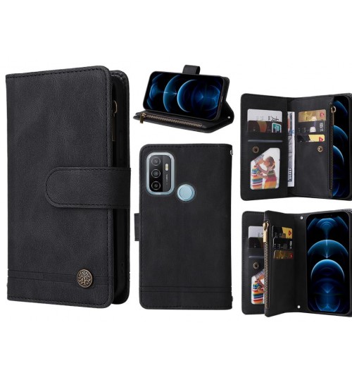 Oppo A53s Case 9 Card Slots Wallet Denim Leather Case - Black