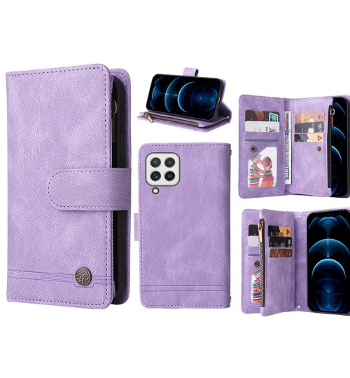 Samsung Galaxy A22 4g Case 9 Card Slots Wallet Denim Leather Case - Purple