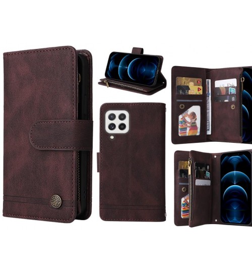 Samsung Galaxy A22 4g Case 9 Card Slots Wallet Denim Leather Case - Brown