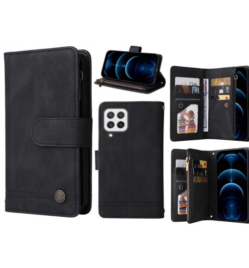 Samsung Galaxy A22 4g Case 9 Card Slots Wallet Denim Leather Case - Black