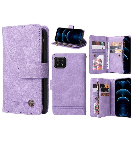 Samsung Galaxy A22 5g Case 9 Card Slots Wallet Denim Leather Case - Purple