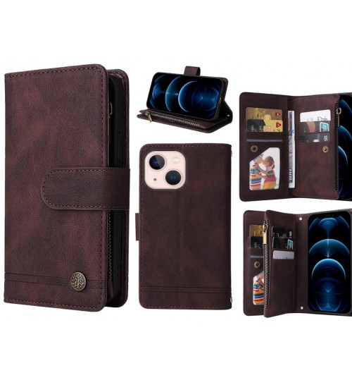 Iphone 13 Mini Case 9 Card Slots Wallet Denim Leather Case - Brown