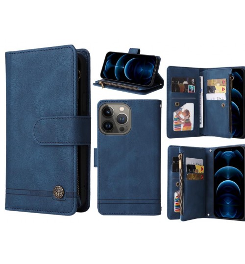 Iphone 13 Pro Max Case 9 Card Slots Wallet Denim Leather Case - Blue
