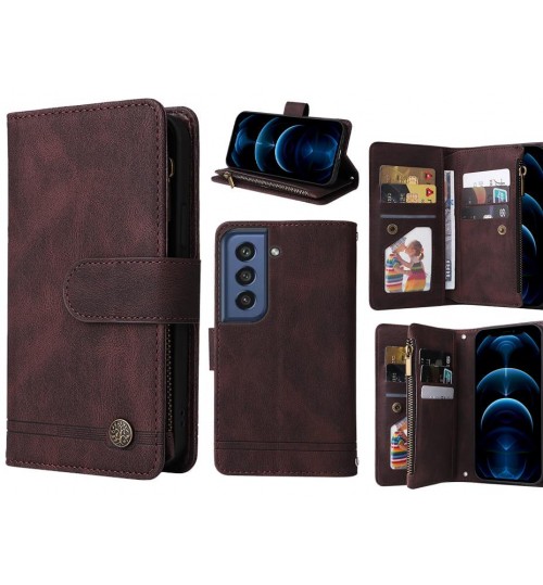 Samsung S21 Fe 5g Case 9 Card Slots Wallet Denim Leather Case - Brown