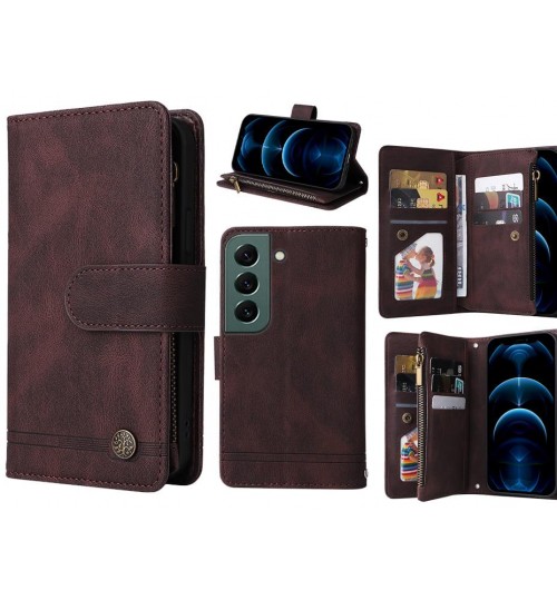 Samsung Galaxy S22 Case 9 Card Slots Wallet Denim Leather Case - Brown