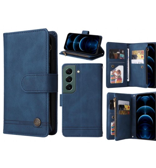 Samsung Galaxy S22 Case 9 Card Slots Wallet Denim Leather Case - Blue