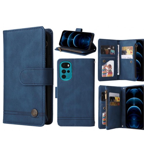 Moto G22 Case 9 Card Slots Wallet Denim Leather Case - Blue