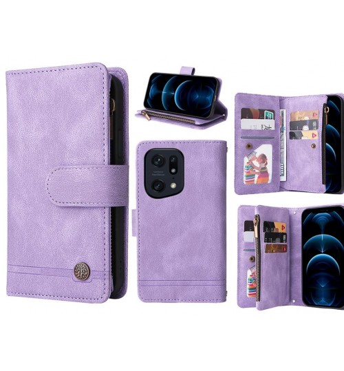 Oppo Find X5 Pro Case 9 Card Slots Wallet Denim Leather Case - Purple