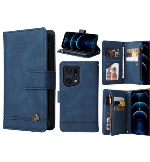 Oppo Find X5 Pro Case 9 Card Slots Wallet Denim Leather Case - Blue