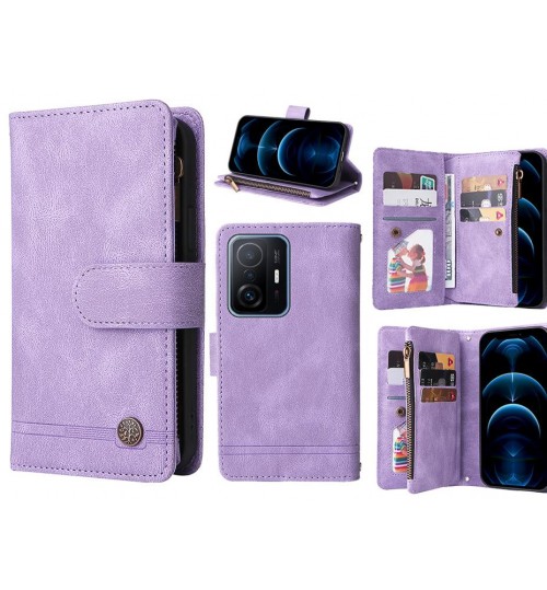 Xiaomi 11t Pro Case 9 Card Slots Wallet Denim Leather Case - Purple