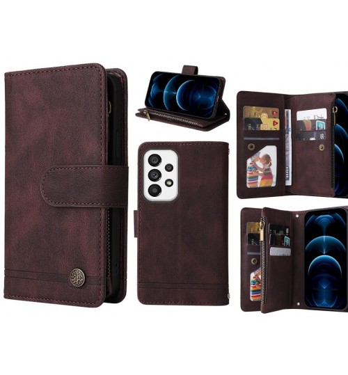Samsung Galaxy A73 5g Case 9 Card Slots Wallet Denim Leather Case - Brown