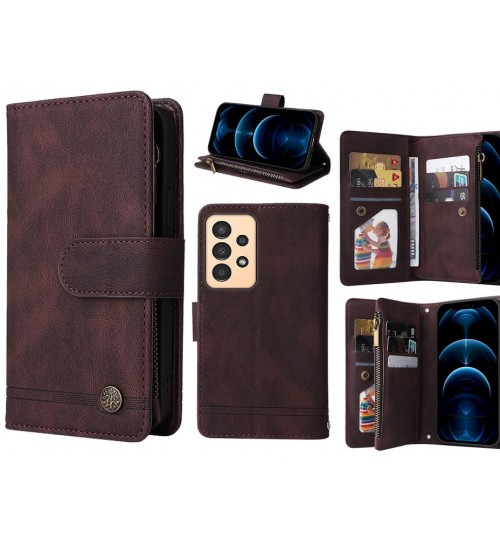 Samsung Galaxy A13 Case 9 Card Slots Wallet Denim Leather Case - Brown