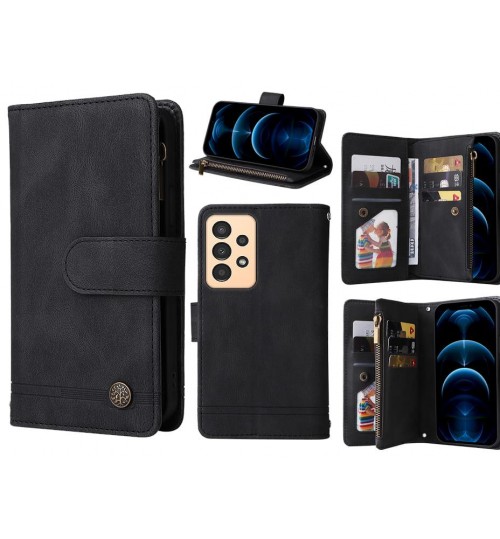Samsung Galaxy A13 Case 9 Card Slots Wallet Denim Leather Case - Black