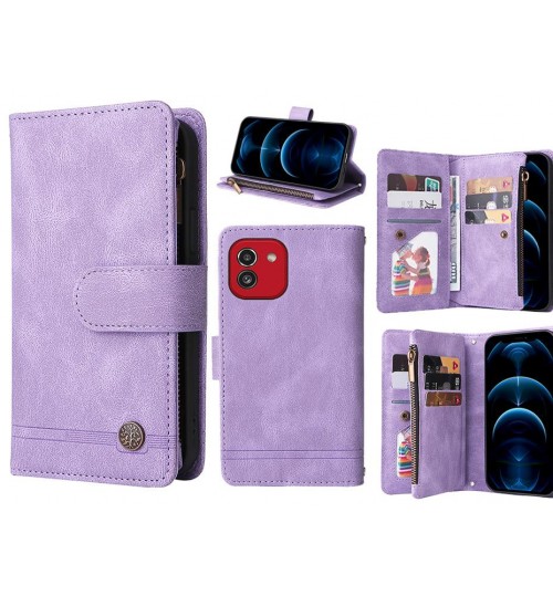 Samsung Galaxy A03 Case 9 Card Slots Wallet Denim Leather Case - Purple