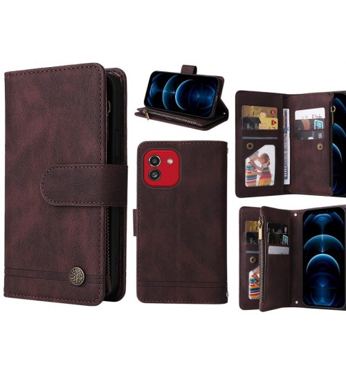 Samsung Galaxy A03 Case 9 Card Slots Wallet Denim Leather Case - Brown