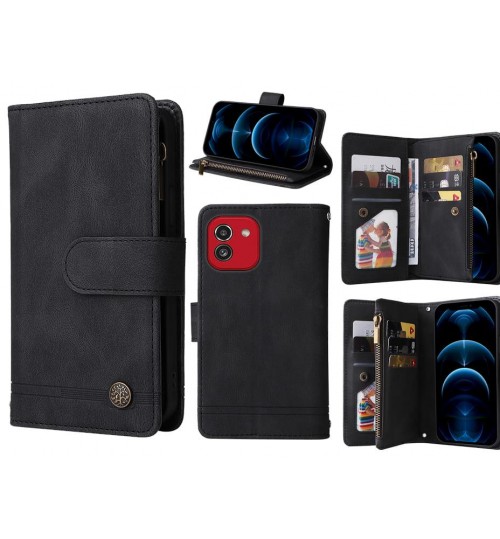 Samsung Galaxy A03 Case 9 Card Slots Wallet Denim Leather Case - Black