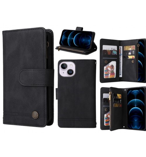 iPhone 14 Plus Case 9 Card Slots Wallet Denim Leather Case