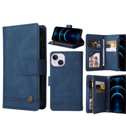 Iphone 14 Plus Case 9 Card Slots Wallet Denim Leather Case - Blue