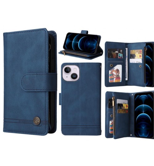 iPhone 14 Plus Case 9 Card Slots Wallet Denim Leather Case