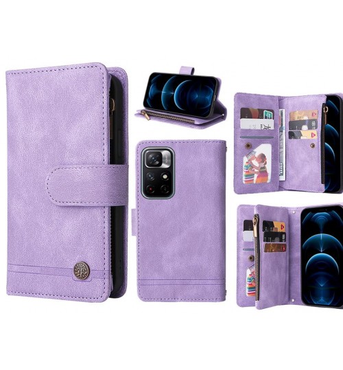 Xiaomi Redmi Note 11 Case 9 Card Slots Wallet Denim Leather Case - Purple