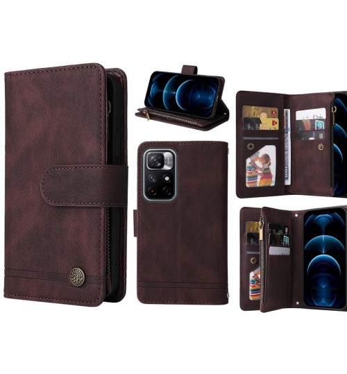 Xiaomi Redmi Note 11 Case 9 Card Slots Wallet Denim Leather Case - Brown