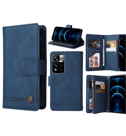 Xiaomi Redmi Note 11 Pro Case 9 Card Slots Wallet Denim Leather Case - Blue