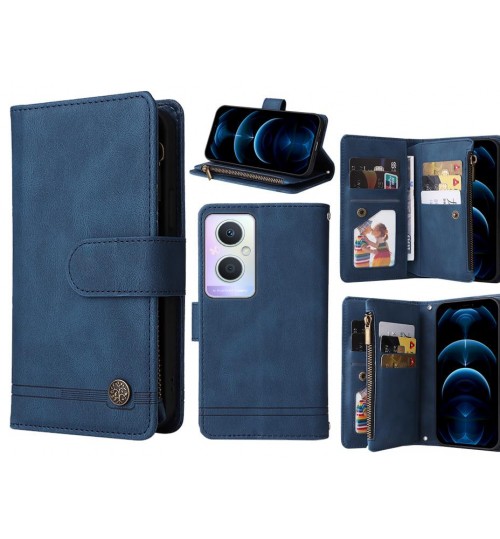 Oppo A96 Case 9 Card Slots Wallet Denim Leather Case - Blue
