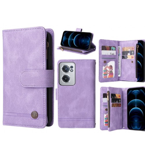 Oneplus Nord Ce 2 5g Case 9 Card Slots Wallet Denim Leather Case - Purple