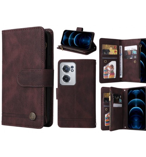 Oneplus Nord Ce 2 5g Case 9 Card Slots Wallet Denim Leather Case - Brown