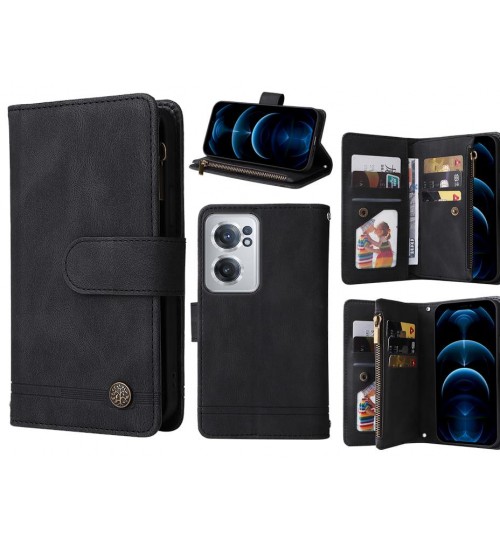 Oneplus Nord Ce 2 5g Case 9 Card Slots Wallet Denim Leather Case - Black