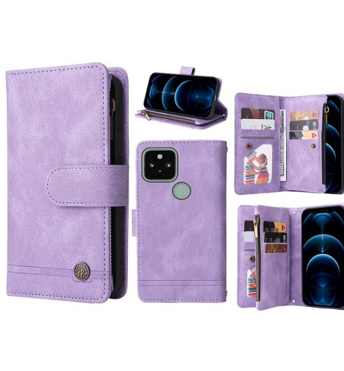Google Pixel 5 Case 9 Card Slots Wallet Denim Leather Case - Purple