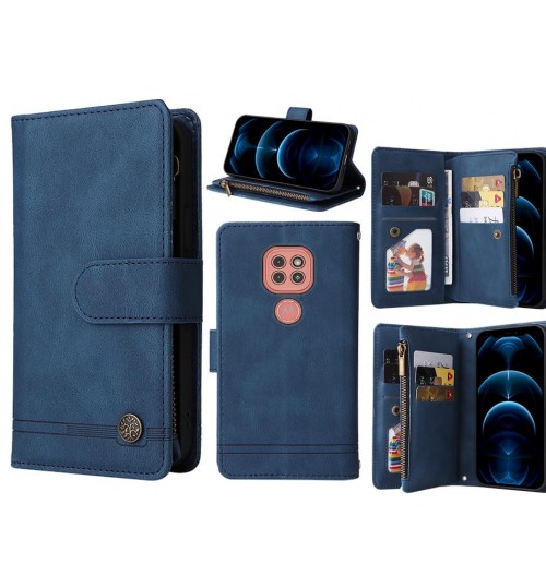 Moto G9 Play Case 9 Card Slots Wallet Denim Leather Case - Blue