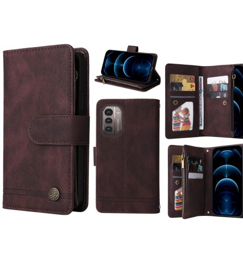 Nokia G21 Case 9 Card Slots Wallet Denim Leather Case - Brown