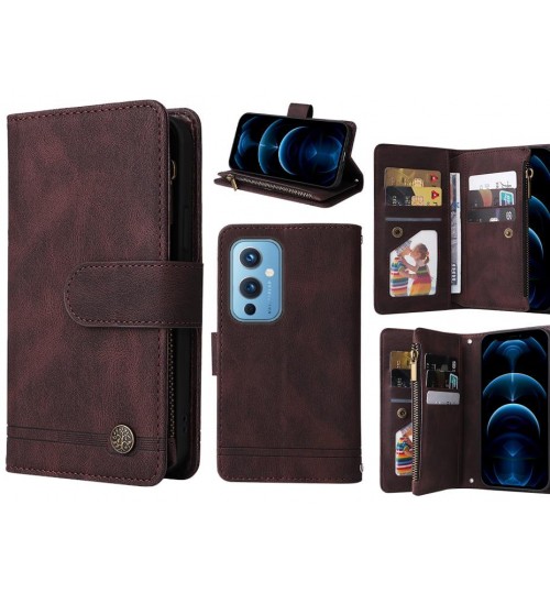 Oneplus 9 Case 9 Card Slots Wallet Denim Leather Case - Brown