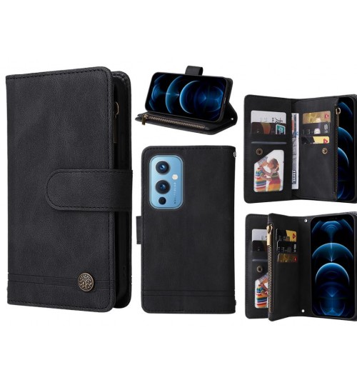 Oneplus 9 Case 9 Card Slots Wallet Denim Leather Case - Black