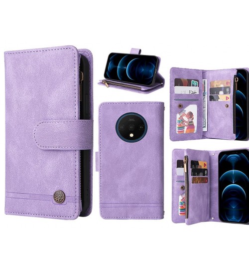 Oneplus 7t Case 9 Card Slots Wallet Denim Leather Case - Purple