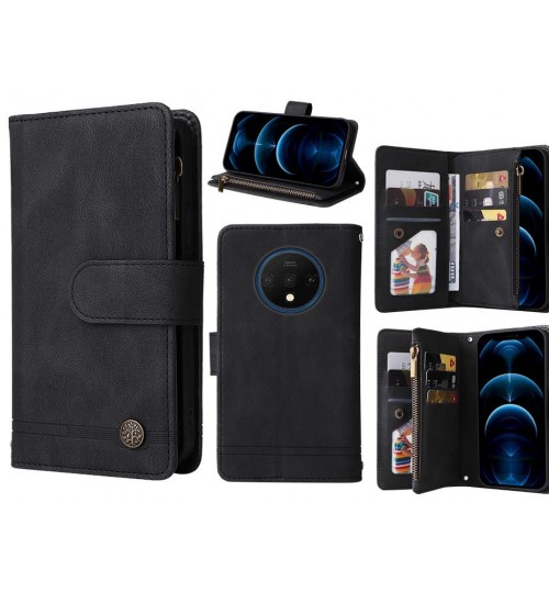 Oneplus 7t Case 9 Card Slots Wallet Denim Leather Case - Black