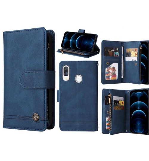 Samsung Galaxy A40 Case 9 Card Slots Wallet Denim Leather Case - Blue