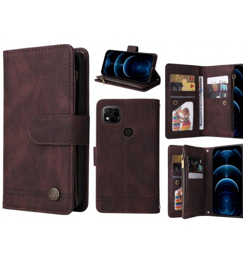 Xiaomi Redmi 10a Case 9 Card Slots Wallet Denim Leather Case - Brown