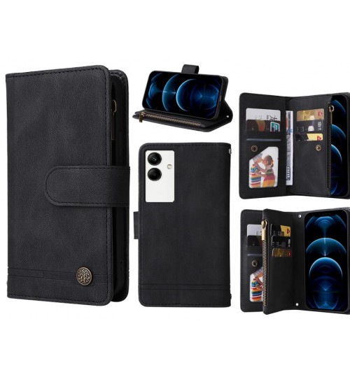 Samsung Galaxy A04 Case 9 Card Slots Wallet Denim Leather Case - Black