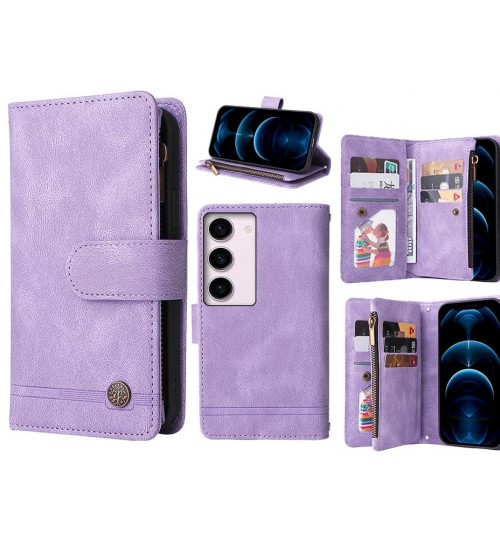 Samsung Galaxy S23 Case 9 Card Slots Wallet Denim Leather Case - Purple