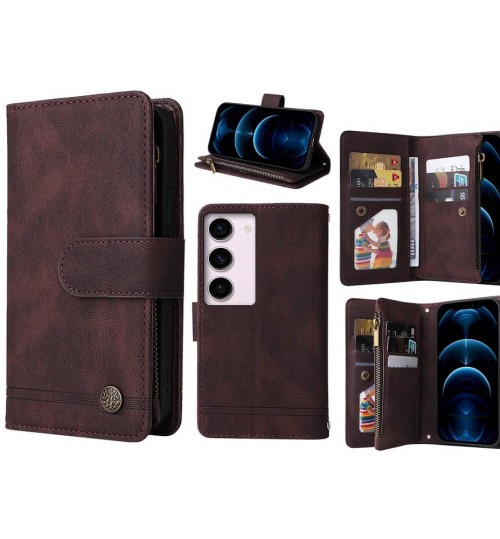 Samsung Galaxy S23 Case 9 Card Slots Wallet Denim Leather Case - Brown