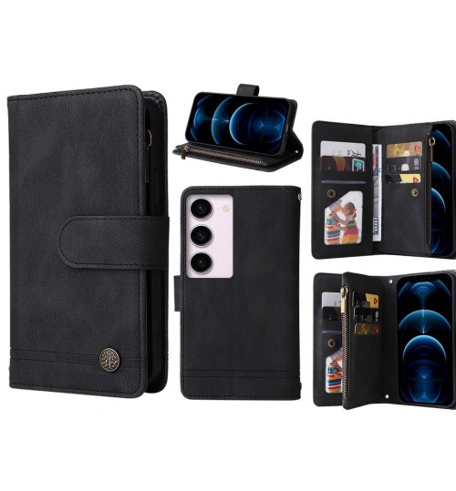 Samsung Galaxy S23 Case 9 Card Slots Wallet Denim Leather Case - Black