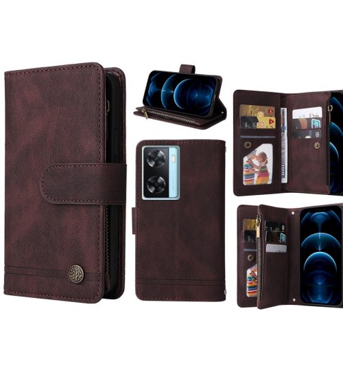 Oppo A57s Case 9 Card Slots Wallet Denim Leather Case - Brown