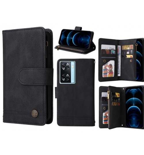 Oppo A57s Case 9 Card Slots Wallet Denim Leather Case - Black