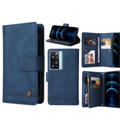 Oppo A57s Case 9 Card Slots Wallet Denim Leather Case - Blue
