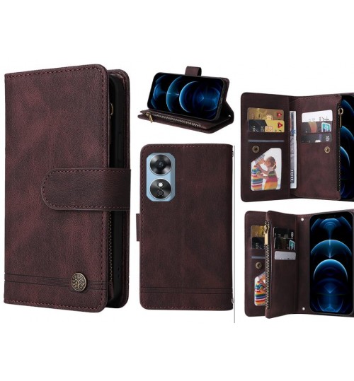 Oppo A17 Case 9 Card Slots Wallet Denim Leather Case - Brown